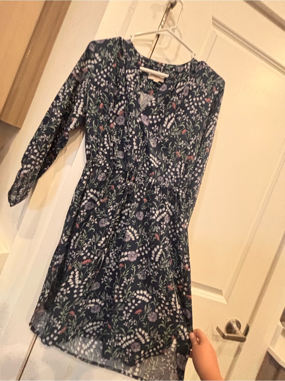 LoftFloral V-Neck Long Sleeve Dress - Navy